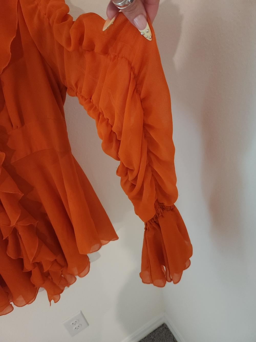 ASHRO Orange Tie-Front Ruffle Blouse - Picture 4 of 8